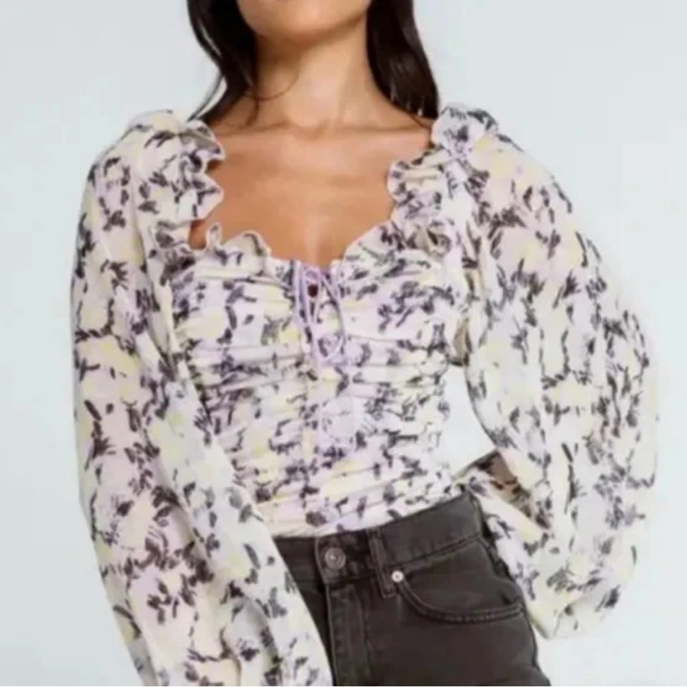 Free people  Mabel Printed Blouse Lilac Combo XS